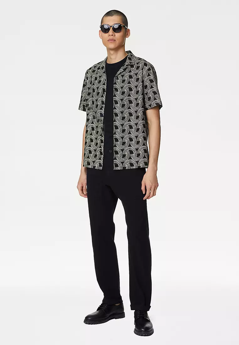 Easy Iron Linen Blend Hawaiian Printed Shirt