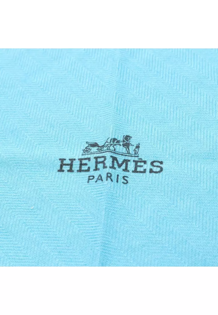 Pre-Loved Hermès Losange PM scarf cashmere silk Light blue Navy