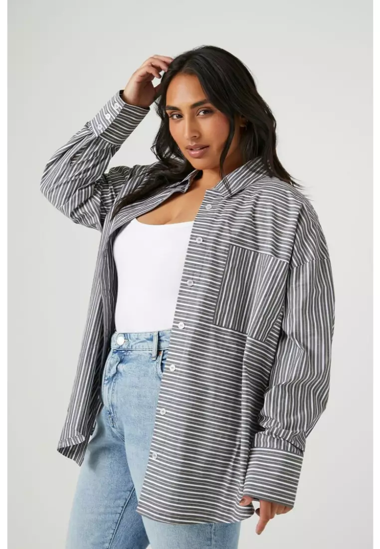 Plus Size Striped Long Sleeve Shirt