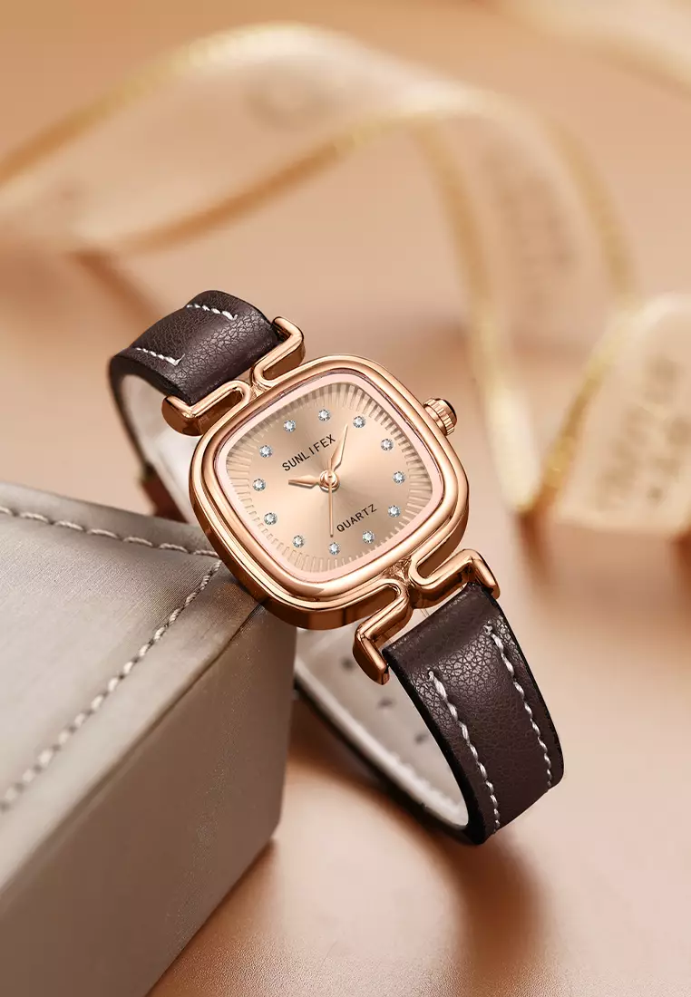 Jam Tangan Wanita Original Korea Retro Anggun Kuarsa Berlian Jam Tangan Cewek 5996 coffee