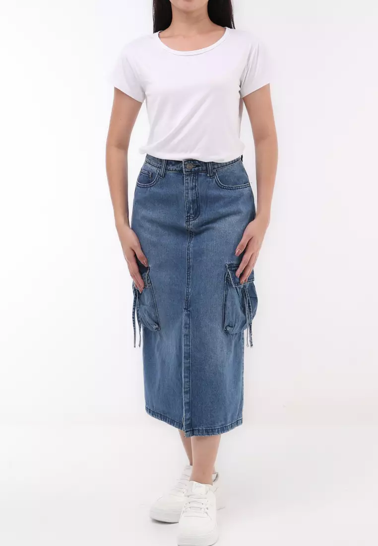 Ladies Denim Cargo Skirt