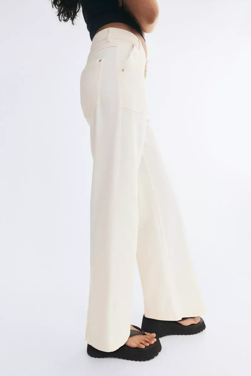 Wide-leg cotton twill trousers