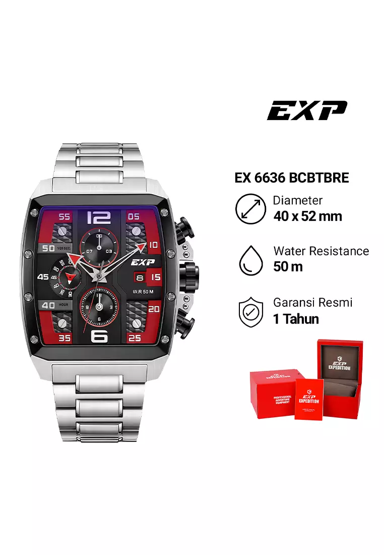Expedition EXP - Jam Tangan Chronograph Pria - Silver Case Red Dial - Stainless Steel - 6636BCBTBRE