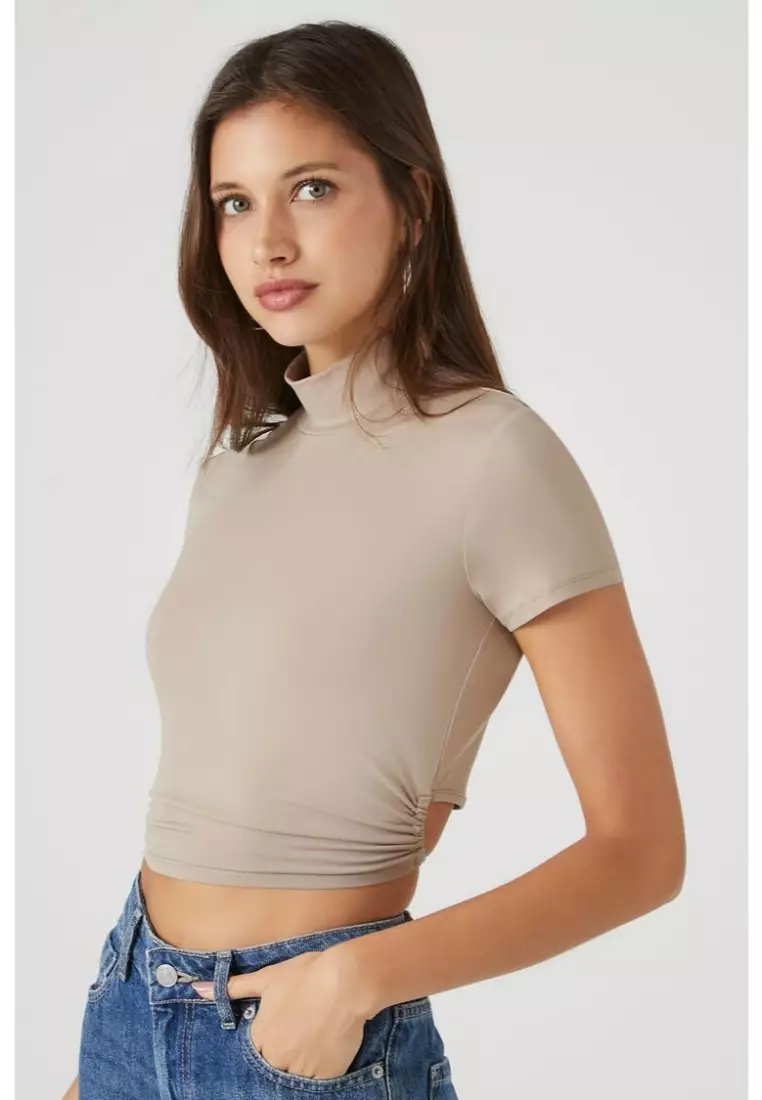 Cropped Wraparound Turtleneck Top