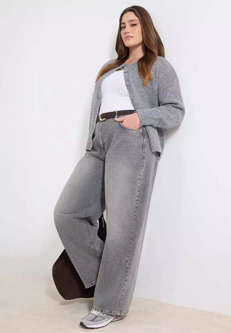 Gray High Waist Barrel Baggy 100% Cotton Non-Stretch Plus Size Jeans Tbbaw26Cj00043