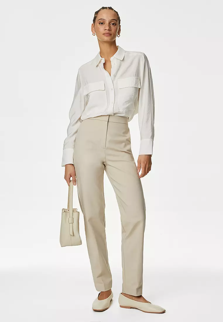 Cotton Blend Slim Fit Ankle Grazer Trousers