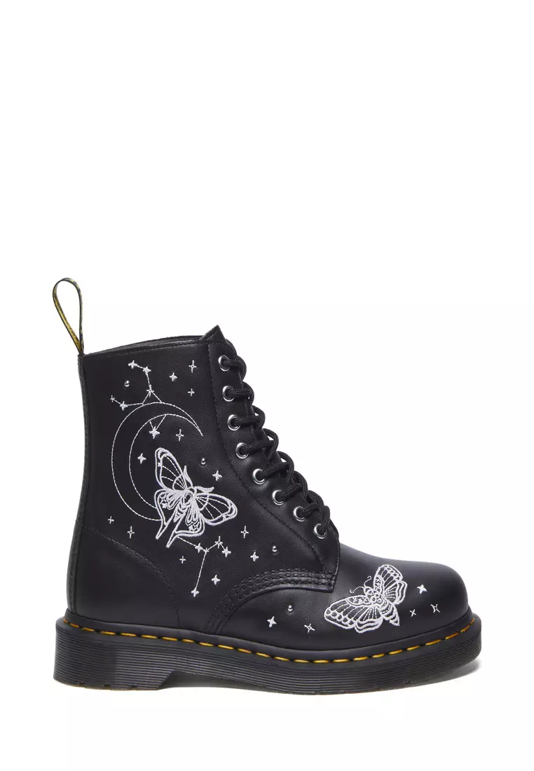 Discount on Dr. Martens  shoes - SKU: 1460 Celestial Moth Embroidered Lace Up Leather Black Boots Men