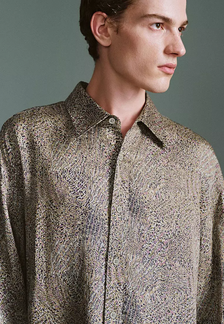 UR春季新款男装时尚超宽松印花图案开襟衬衫UMF250010