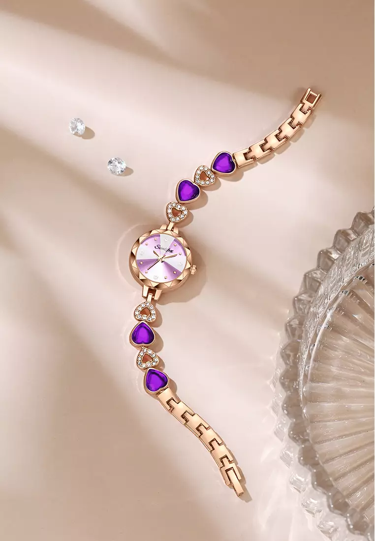 Jam Tangan Wanita Tali Stainless Steel Original Berlian Tali Gelang Jam Tangan Cewek purple