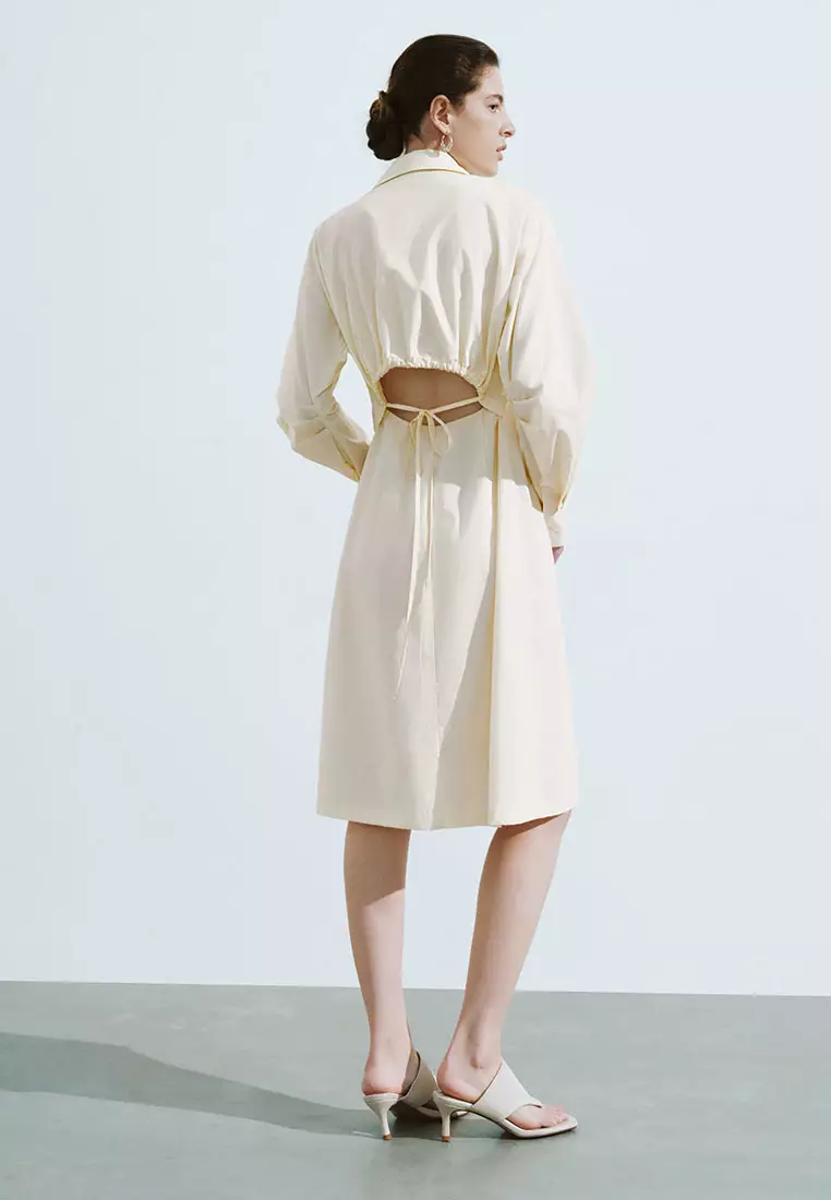 UR秋季新款女装时髦感衬衫式镂空系带连衣裙UWH740106