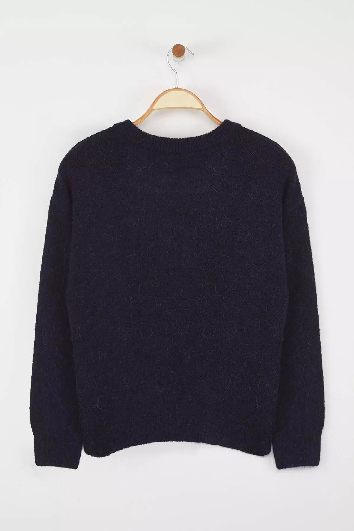 Navy Blue Alpaca Wool Blended Wide Fit Premium Yarn Knitwear Sweater