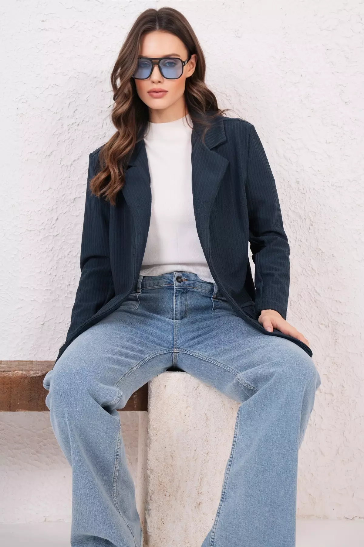 Navy Blue Oversize Blazer Jacket Alc-X14776