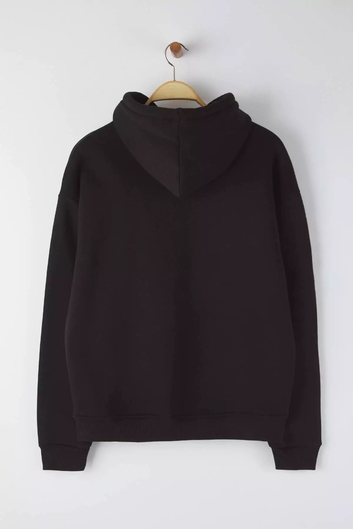 Black Basic Oversize/Wide Cut Hooded Fleece/Warm Sweatshirt