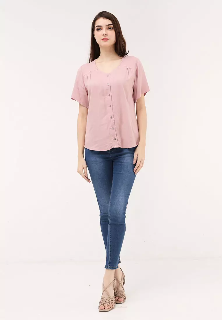 Short Sleeves V-neck Blouse
