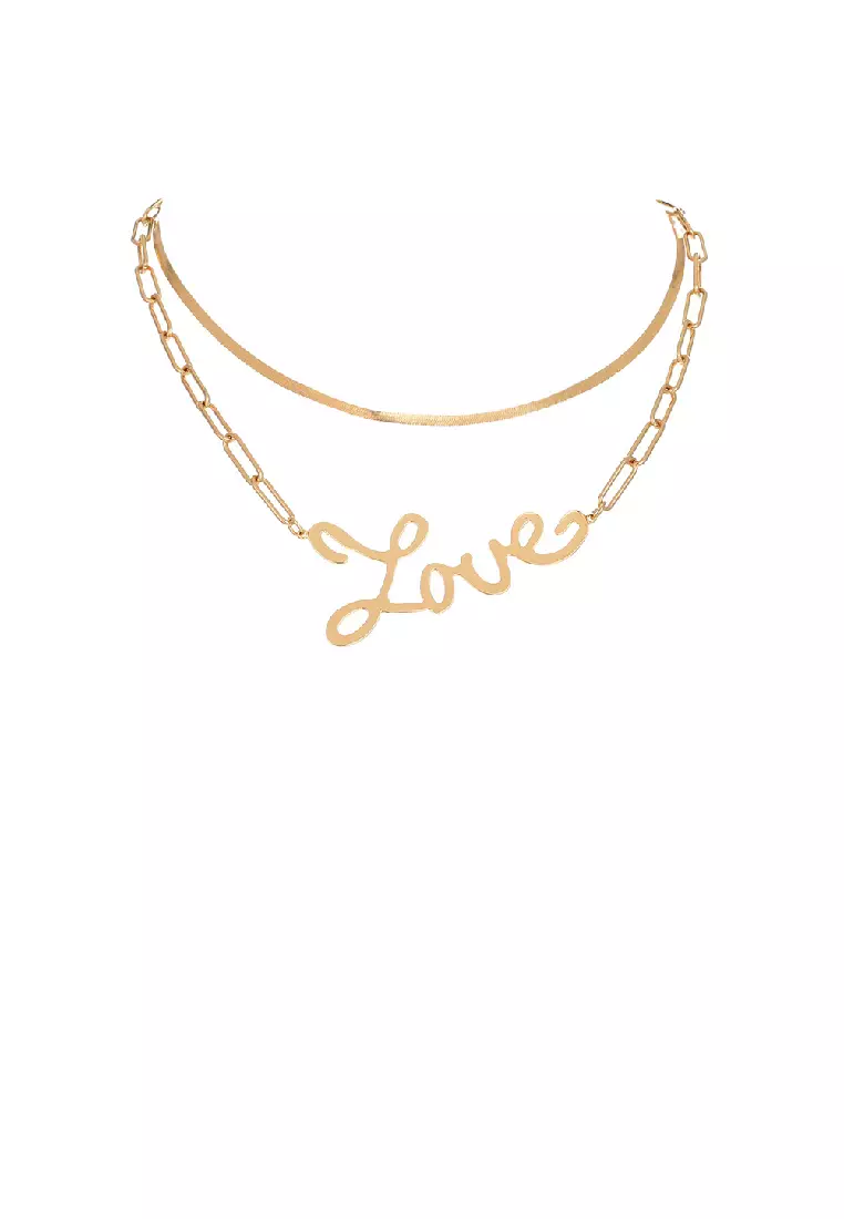 Simple Temperament Plated Gold LOVE Alphabet Pendant with Double Necklace