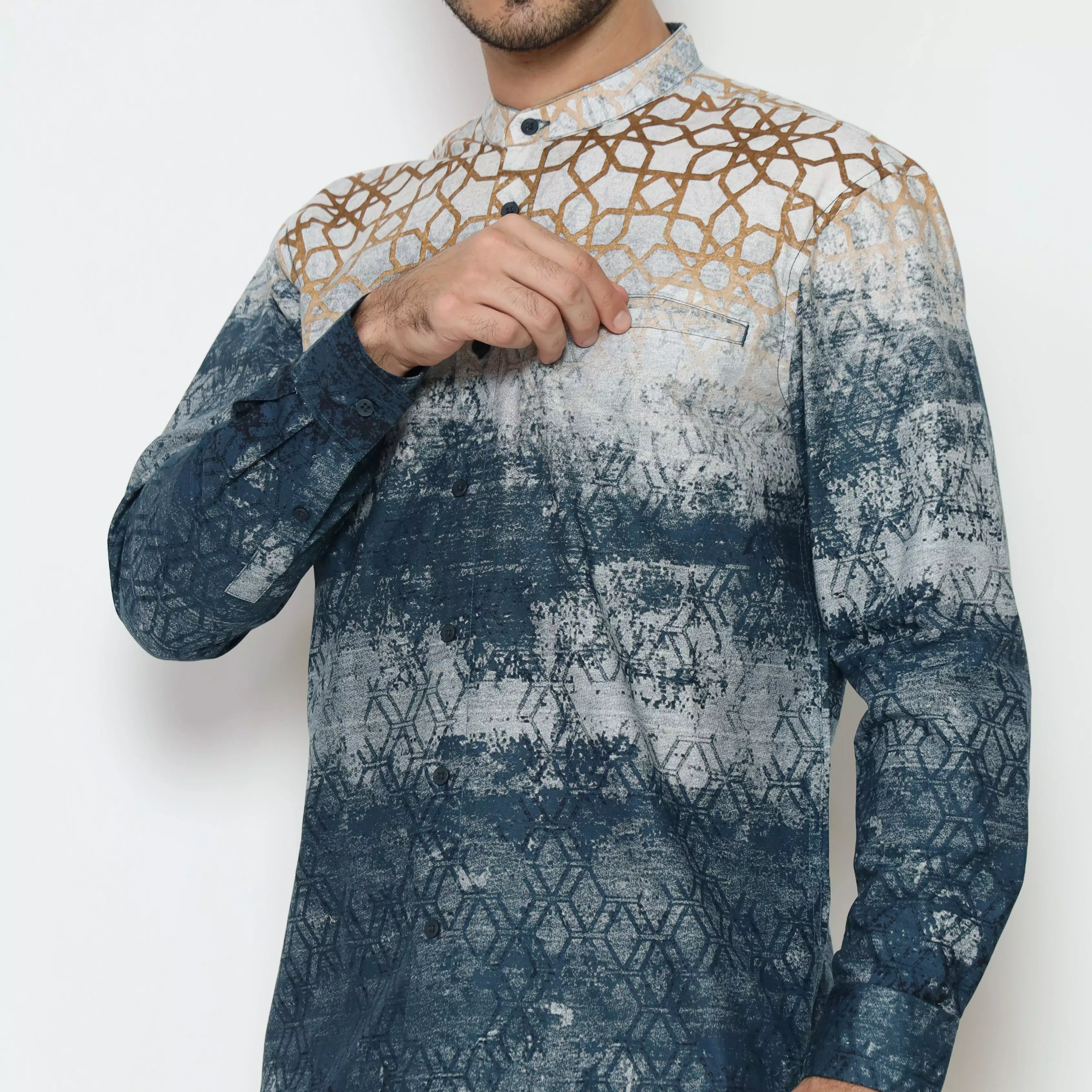 AMK Kemeja Koko Printing Pria Lengan Panjang KK Dilnawas L/s Navy