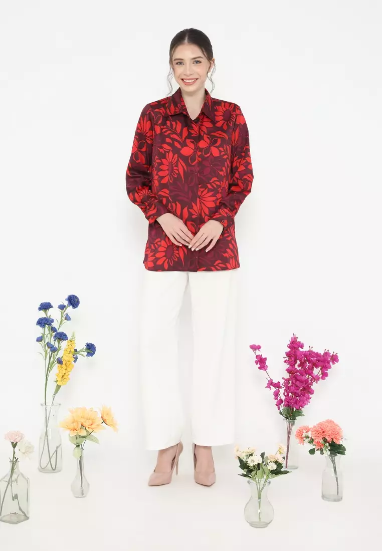 Red floral printed shirt for Independence Day By Brilliant Girl Warna MERAH