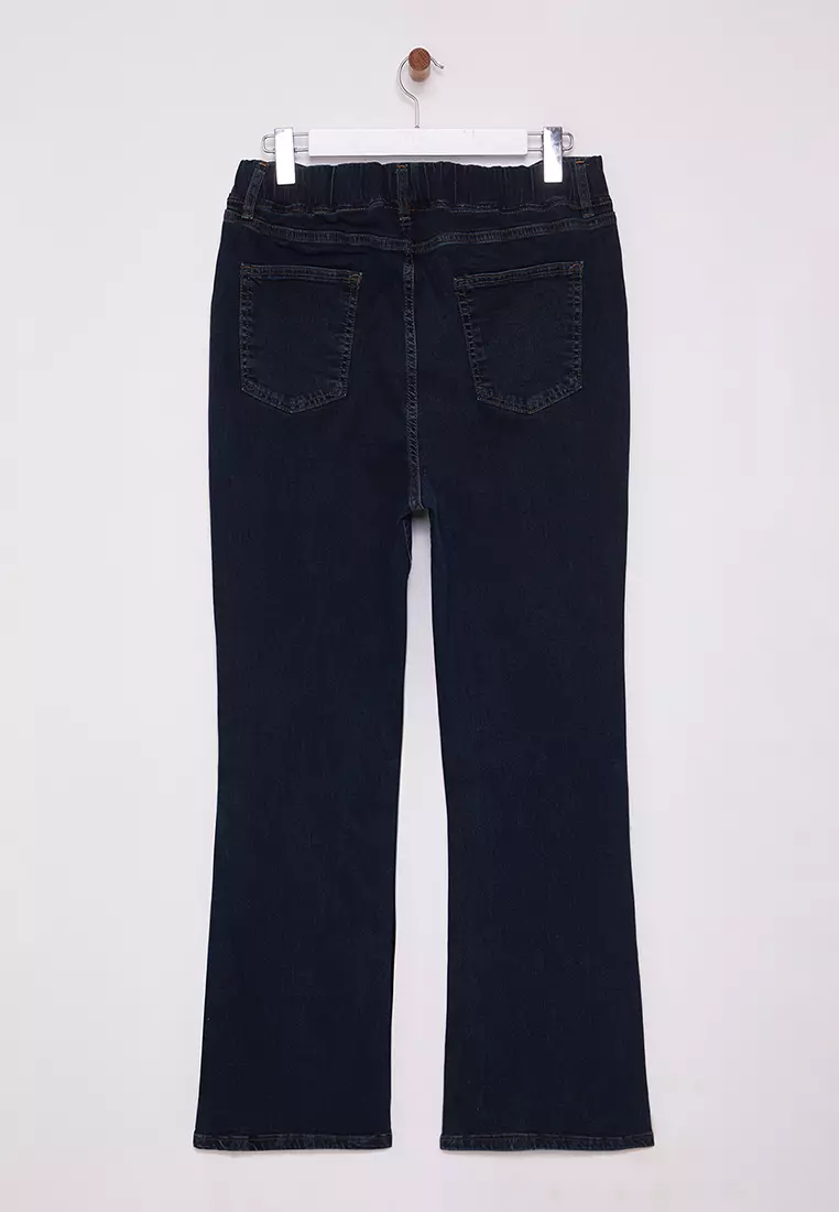 Dark Blue High Comfort Elastic Waist Flare Fit Jeans TBBAW25CJ00031