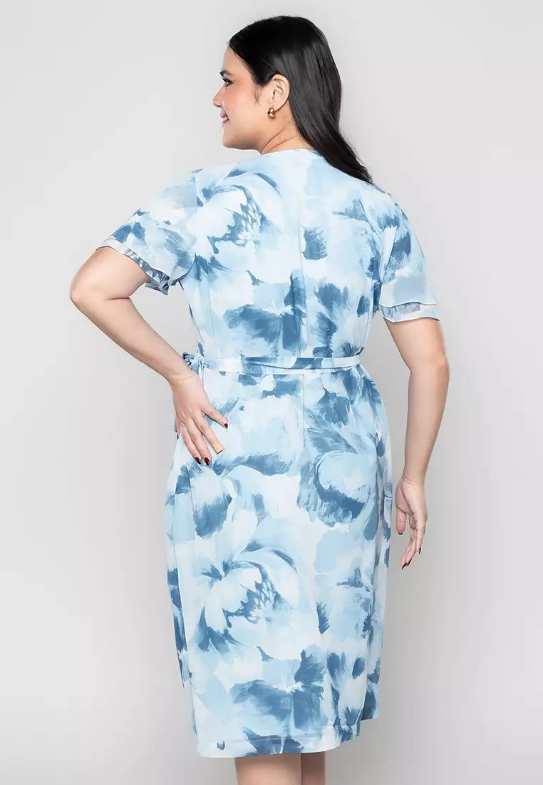 Milly Plus Size Martine Full Floral Digital Wrap Dress with Gathered Detail