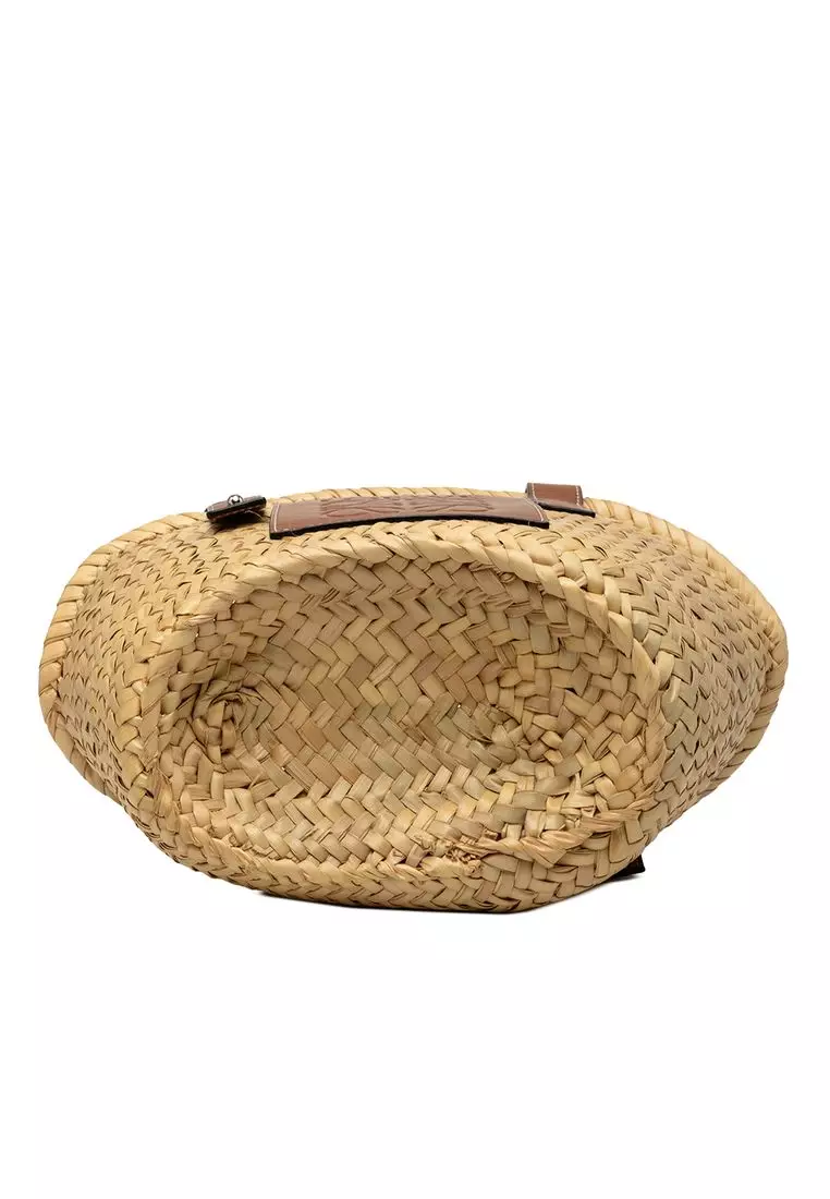 Pre-Loved Loewe Small Raffia Anagram Basket Tote