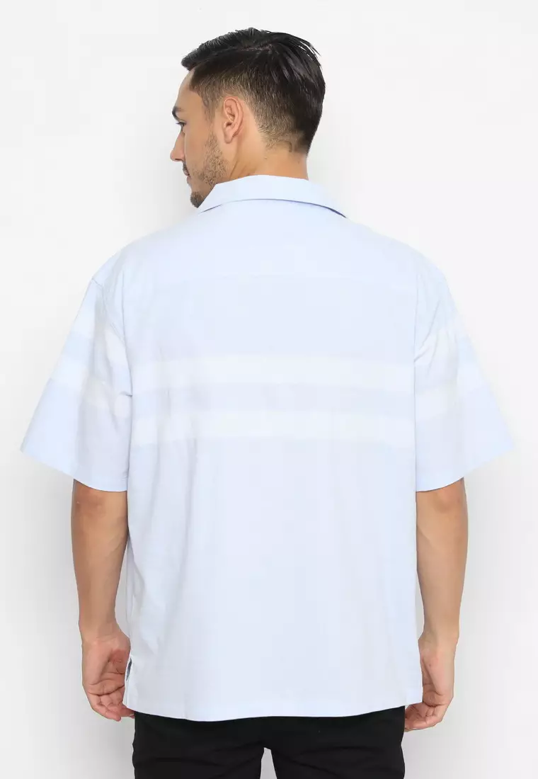 RBJ Kemeja Salur Yarndyed Krah Hawaii Biru Muda Regular Fit Pria