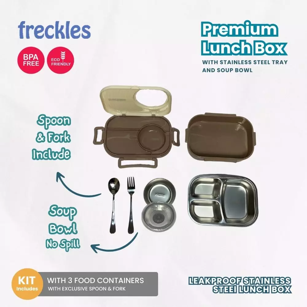 Freckles Stainless Steel Lunch Box - Beige/Brown - Tempat Makan Stainless Steel dengan Mangkuk