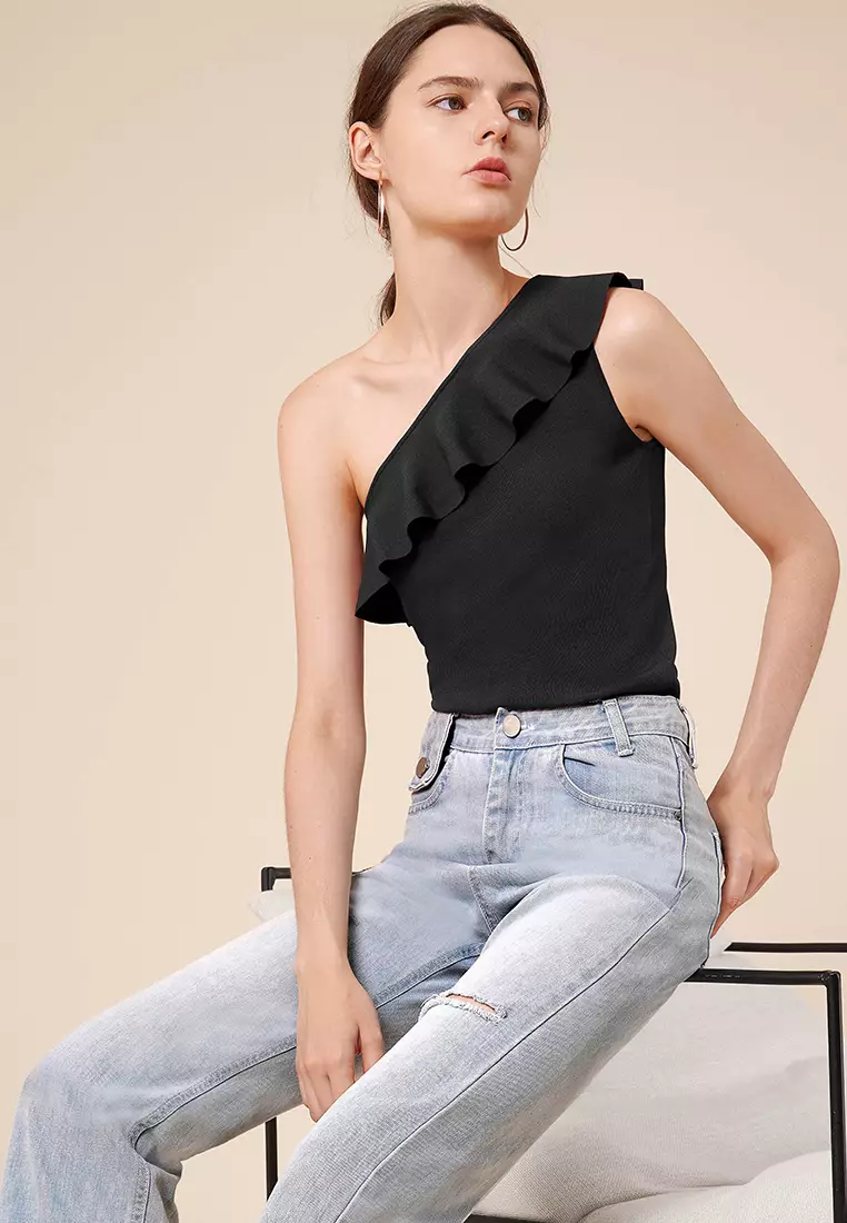 One Shoulder Ruffled Top