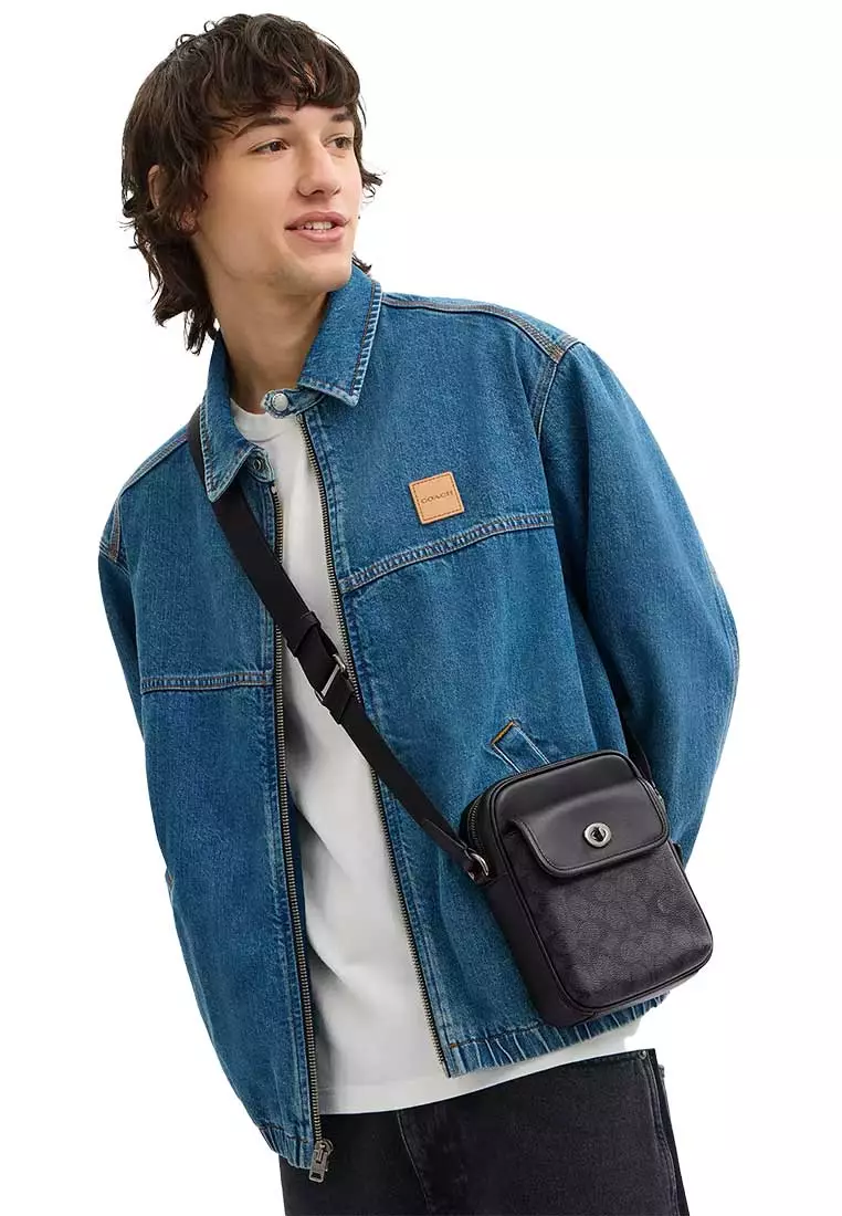 Turnlock Crossbody Bag In Signature Canvas Charcoal/Black CAJ30