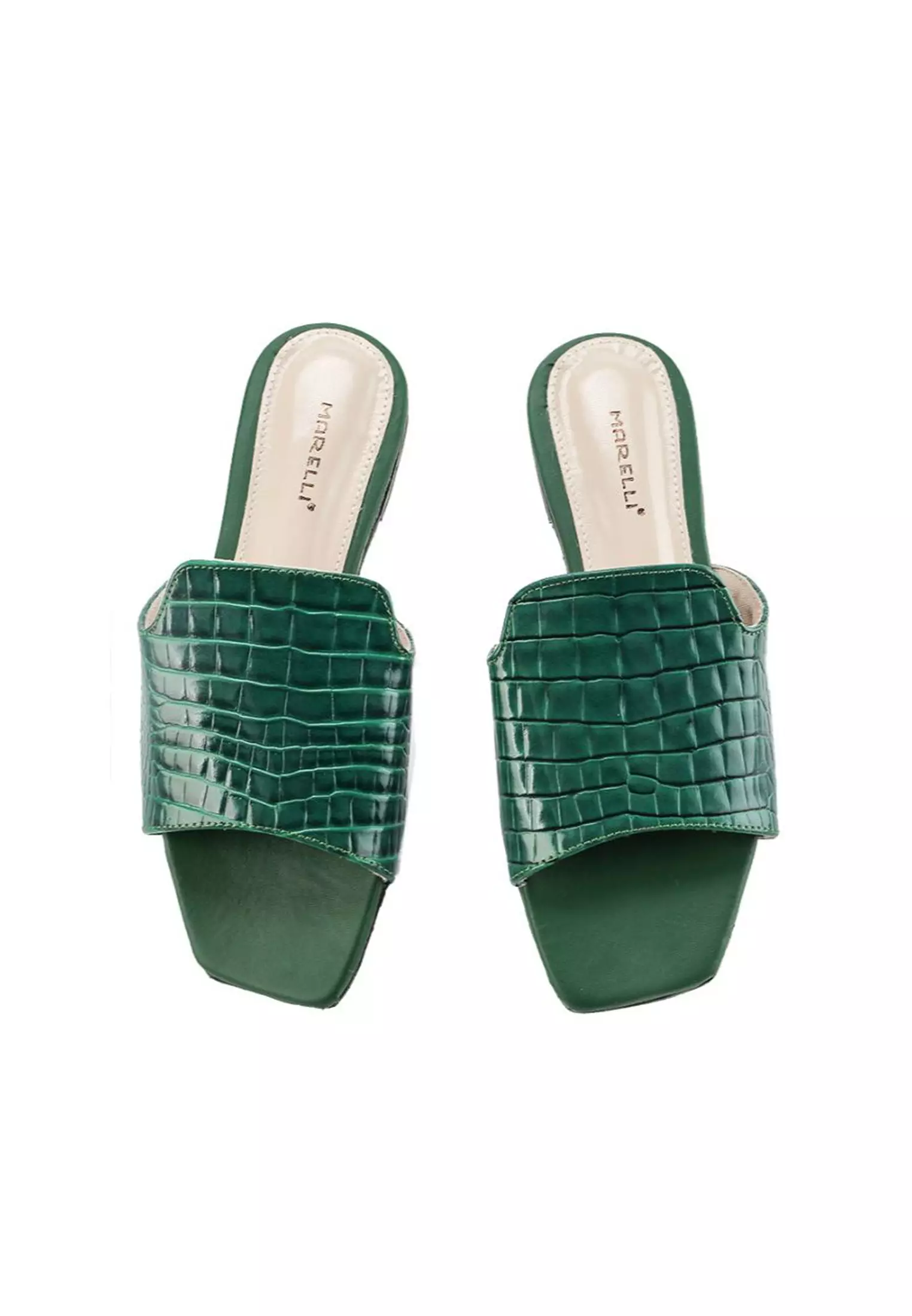 Minerva Sandal mules wanita Flat Slip On - Green