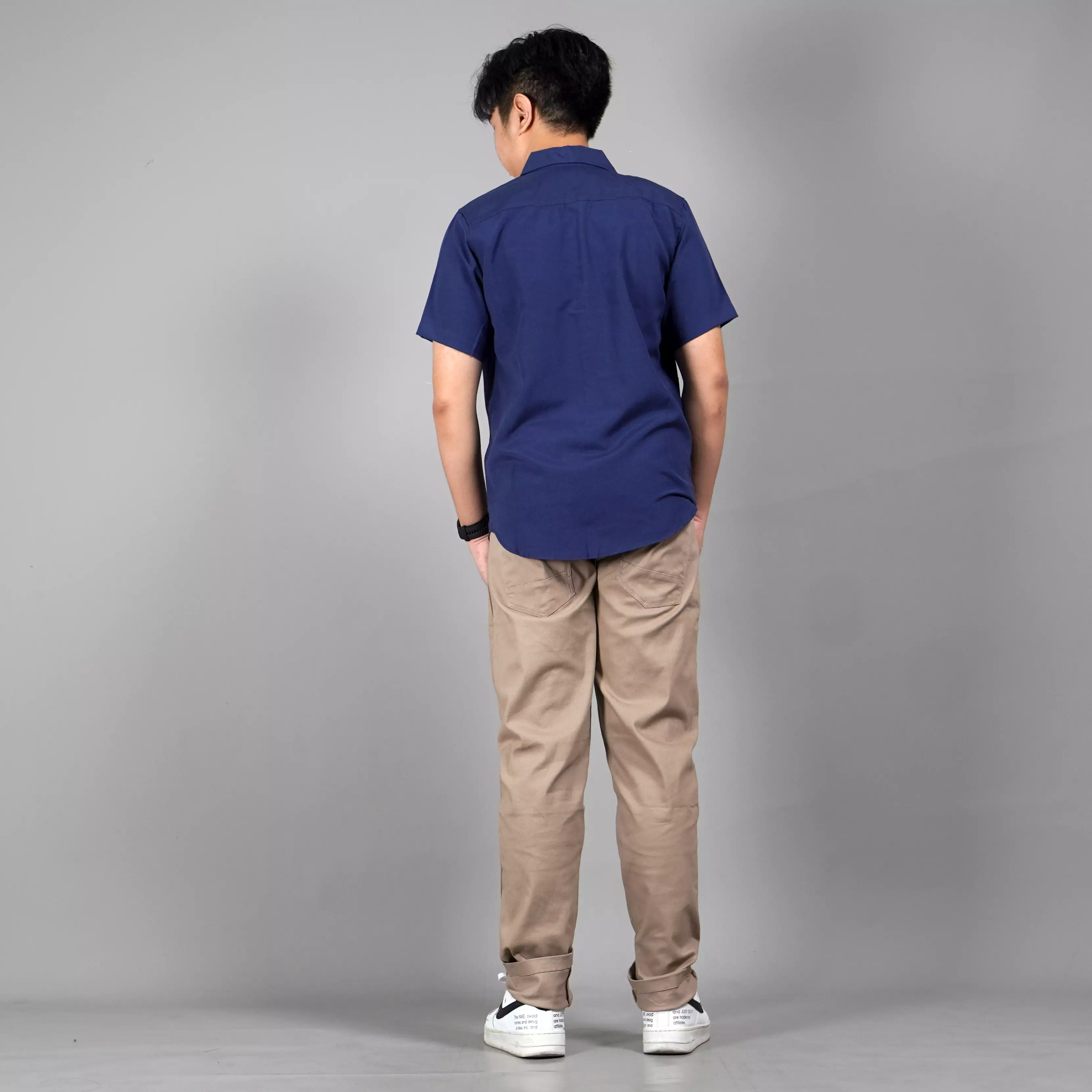 CALEB Kemeja Casual Pria Kemeja Polos Pria Lengan Pendek - NAVY