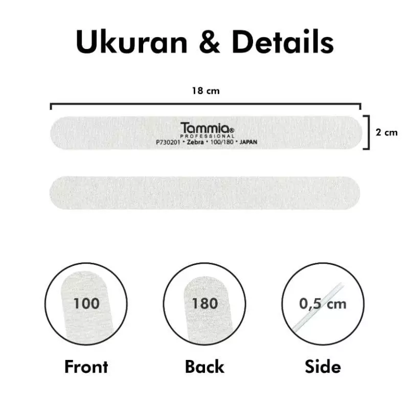 Tammia Professional P730201 7" 100/180 straight zebra nail file JAPAN