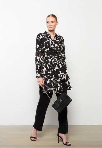 LC WAIKIKI black Long Sleeve Women's Tunic With Shirt Collar Pattern 9331DAAC26FDCAGS_1