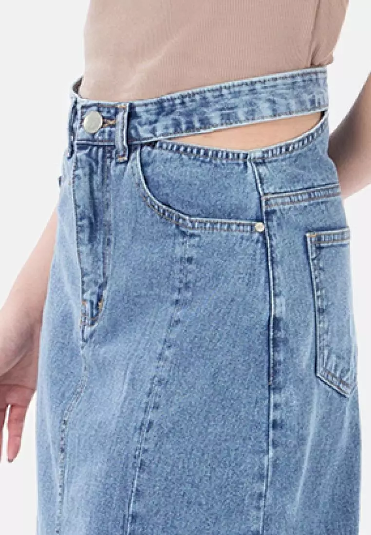 Luna Cut Out Midi Denim Skirt
