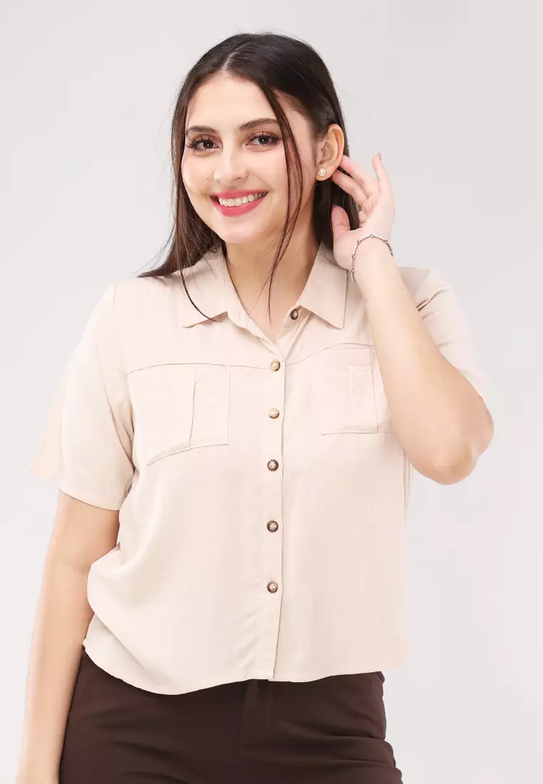 Soft Linen Woven Short Sleeves Blouse