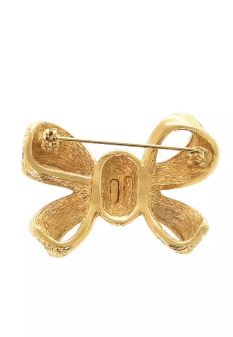 Pre-Loved Dior Gold Plated Strass Bow Brooch