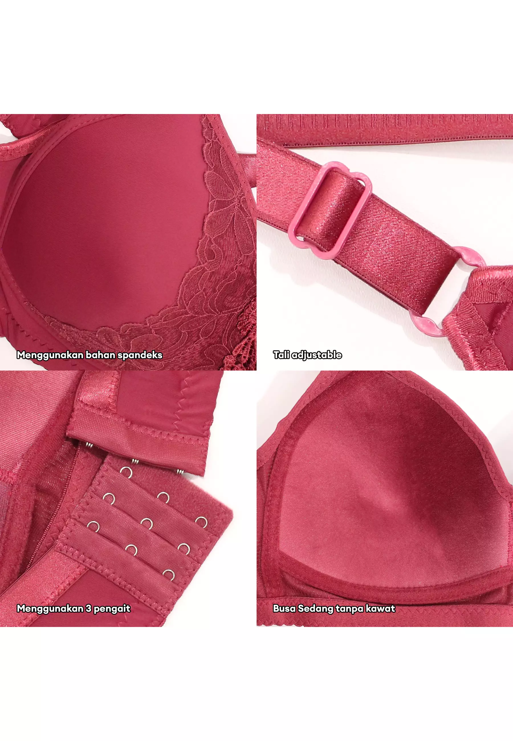 Wimiu BH Bra Jumbo Wanita Tanpa Kawat Cup C D Jumbo Motif Depan Brukat Bunga Beha Besar Woman Women 100215