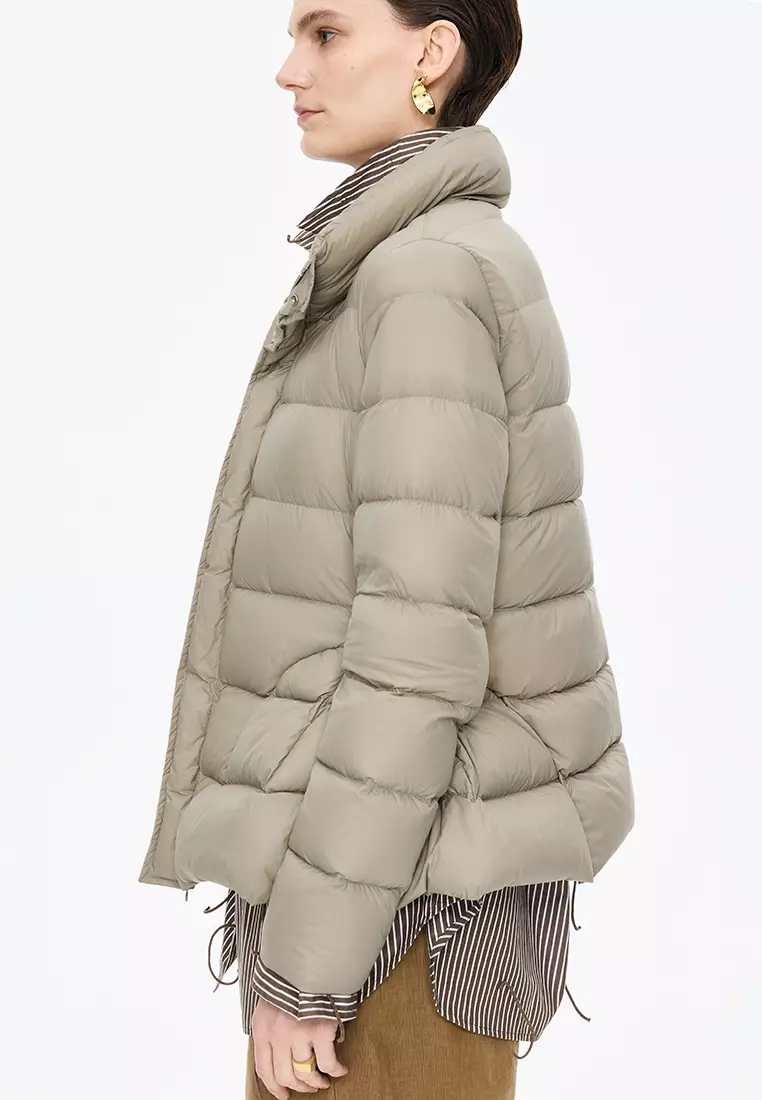 混紡90白鴨絨橫切線修身短款羽絨服