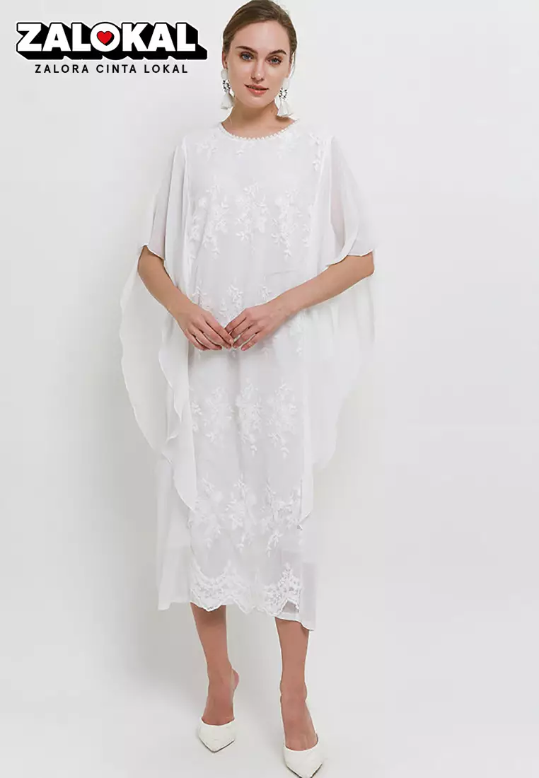 Pearl & Checko Det Chiffon And Emb Mesh Combo Kaftan