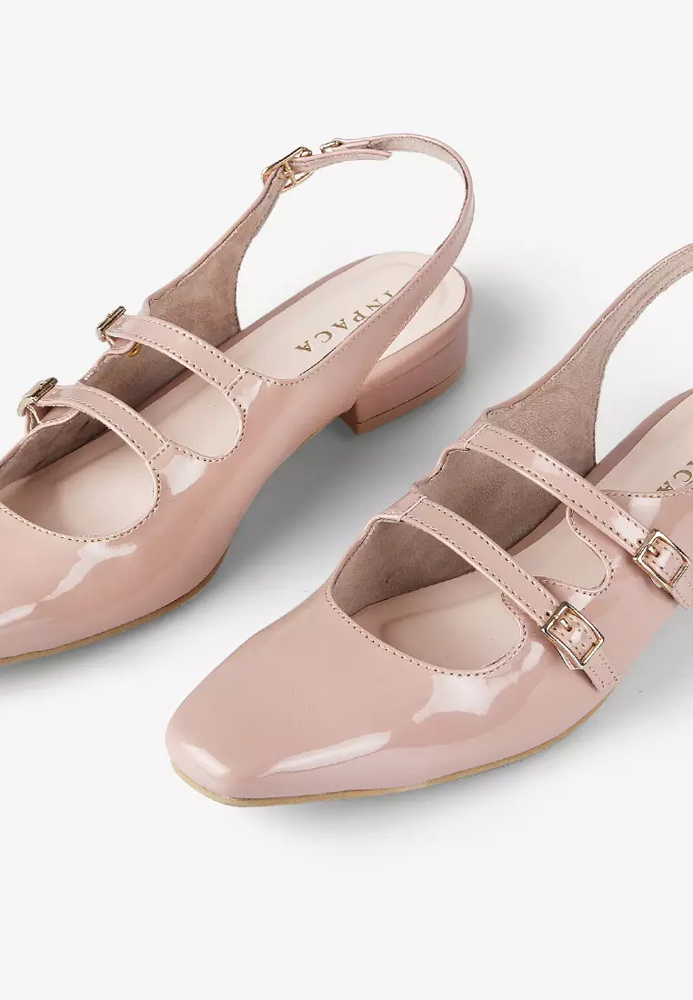 Emily Mary Jane Flat Shoes with Sling Back in Dusty Pink