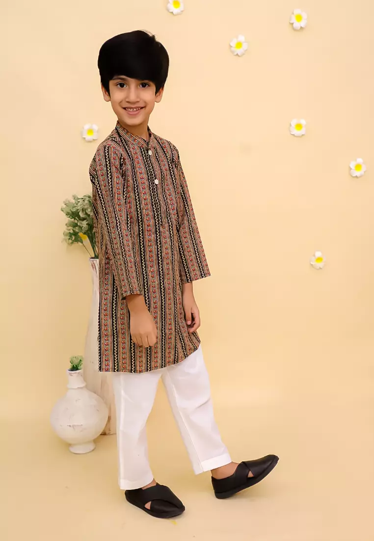 The Mom Store 卡拉姆卡里男童库尔塔套装 - 黑色