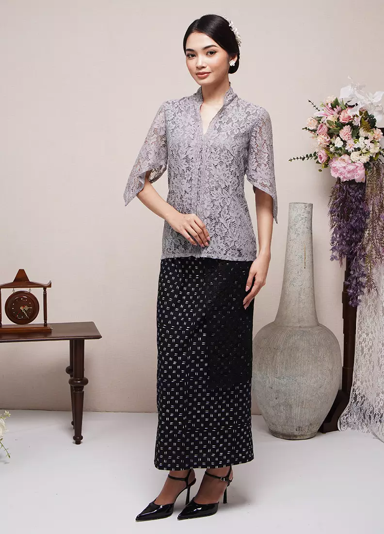 Blouse Lace Kebaya Brokat Keyna Grey