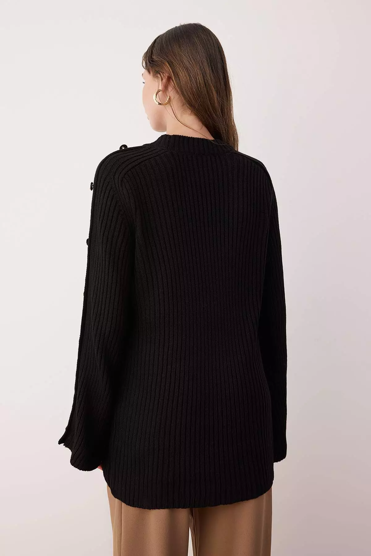Black Flare Sleeve Detailed Knitwear Sweater