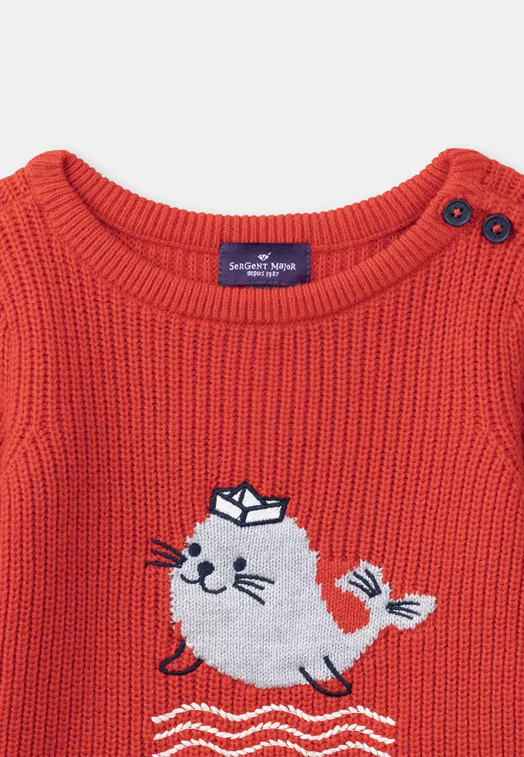 Red Animal Embroidered Sweater
