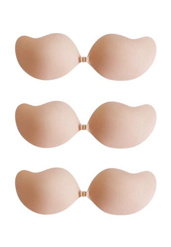 Love Knot beige [3 Packs] Mango Shape Seamless Invisible Reusable Adhesives Push Up Nubra Stick On Wedding Silicon Bra (Beige) FC8A0USD08A052GS_1