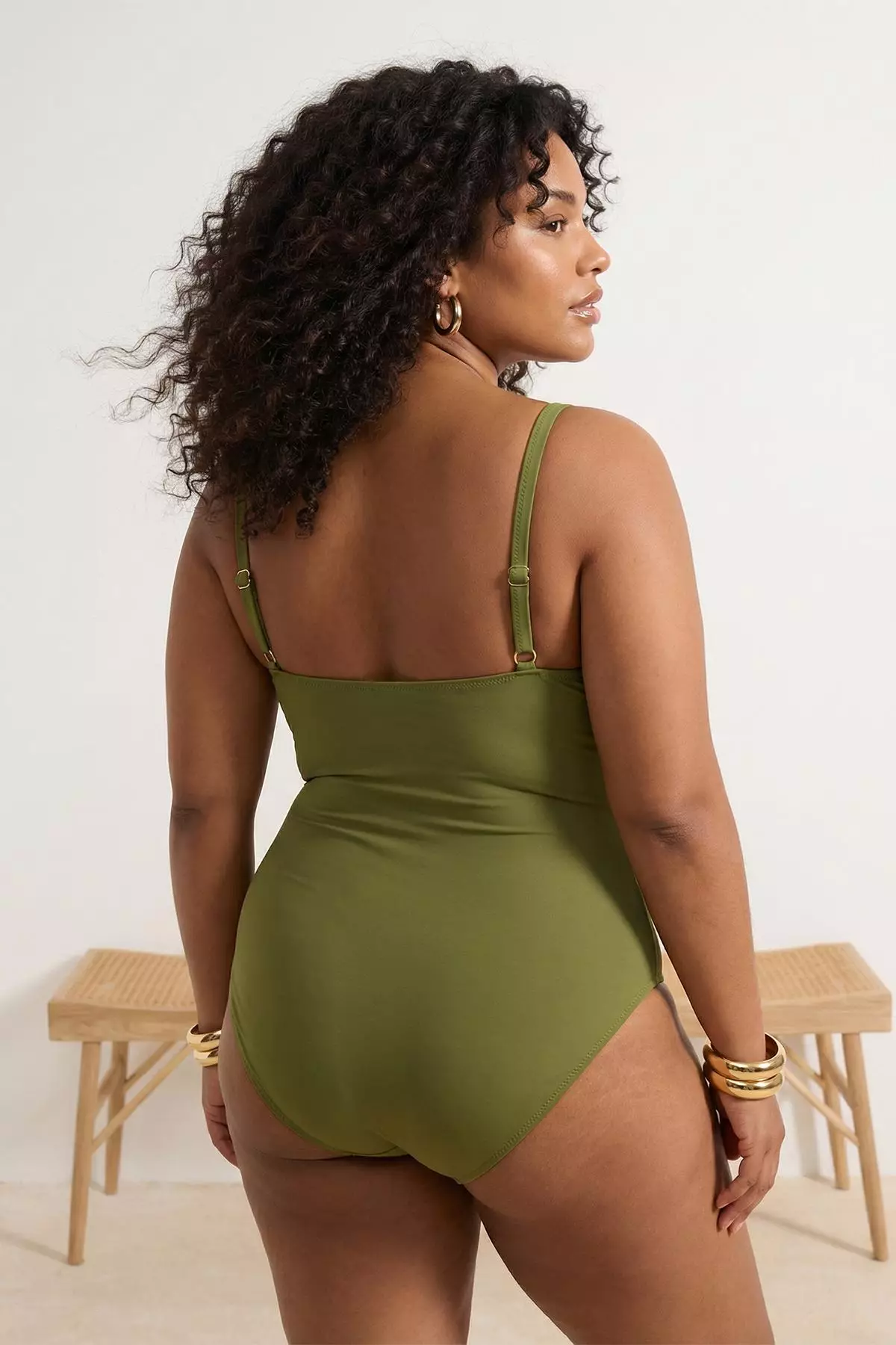 Oil Green Square Neck Accessory Draped Plus Size Swimwear Tbbss26Am00012