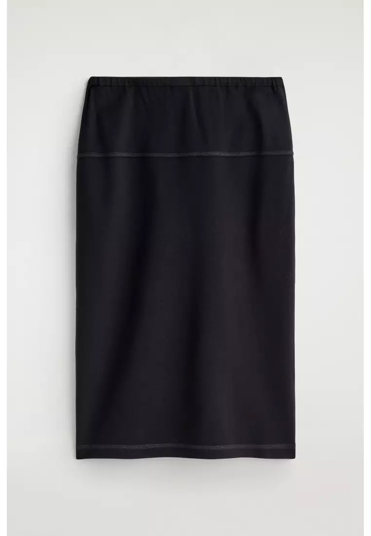 DRAWSTRING JERSEY STRAIGHT MIDI SKIRT