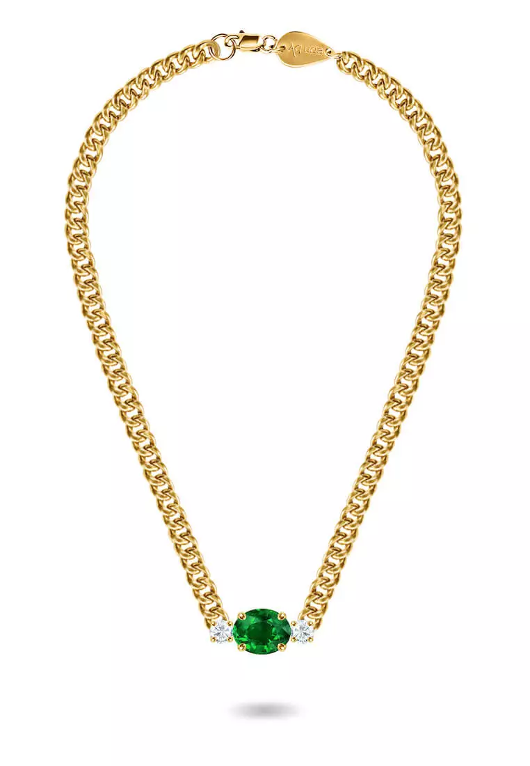 Gold necklace with 2025 emerald stone