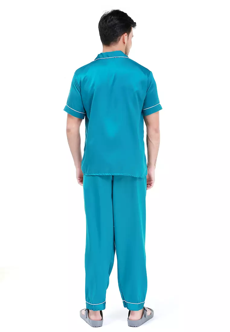 Klicin Setelan Baju Tidur Pendek Piyama Pria Plain One Set Sleepwear Pajamas Material Satin ORIGINAL