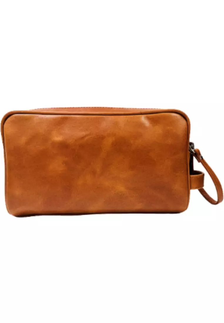 Leather clutch for Men - Leather Bag -Travel Bag-Toilet bag- Wristlet for Men - J0071 BROWN