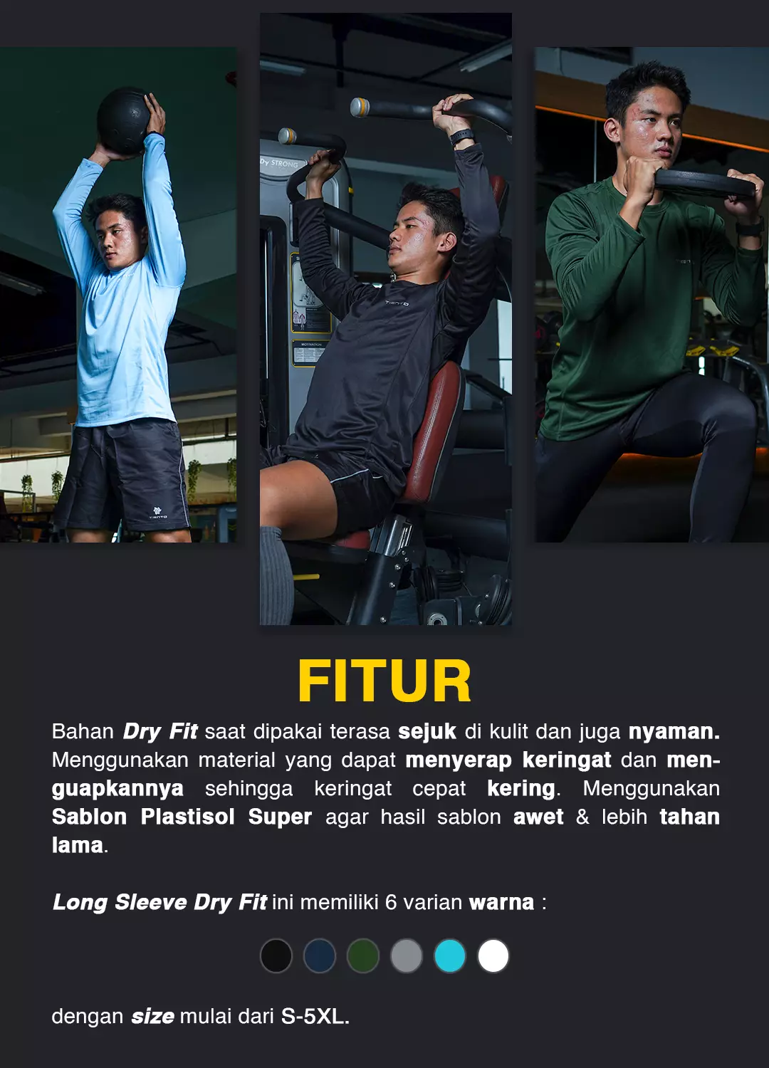 Tiento Kaos Running Dry Fit Lengan Panjang Baju Olahraga Pria Lari Gym Fitness White